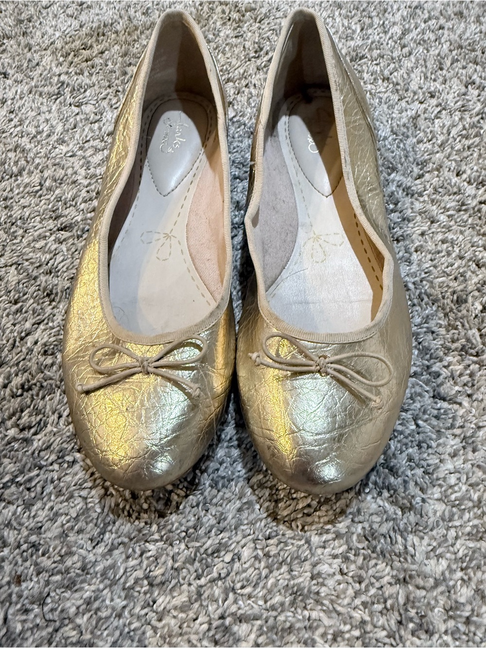 Clarks Metallic Gold Ballet Flats with Bow
